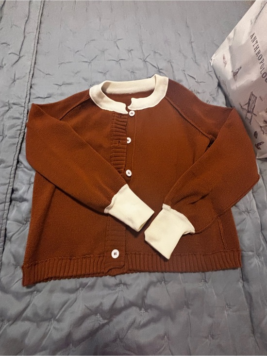 amazon free people dupe Sweaters - Women's Button-Front Contrast Trim Cardigan in Brown and Cream